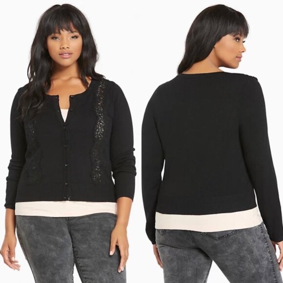 Torrid | Black Lace Insert Cardigan | Size 5X - Picture 1 of 12